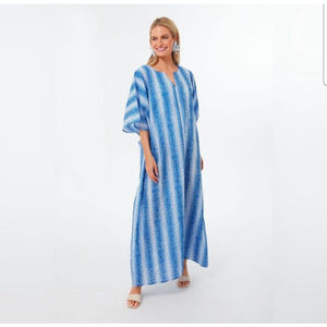 Tuckernuck Blue Coral Speckled Oversized Caftan Cotton Dress Womens XS